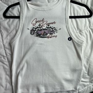 HIGH-NECK RIBBED RACE CAR GRAPHIC TANK
